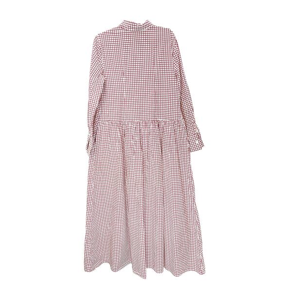 Cozinen Plaid Long Sleeve Patchwork Shirt Dress Button Up Red White Womens M - Picture 3 of 9